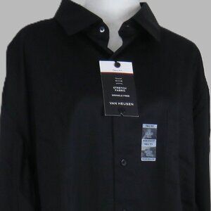 NWT Van Heusen Men's Black Long-Sleeve Dress Shirt Tall Fit Size 19 35-36 (C2096